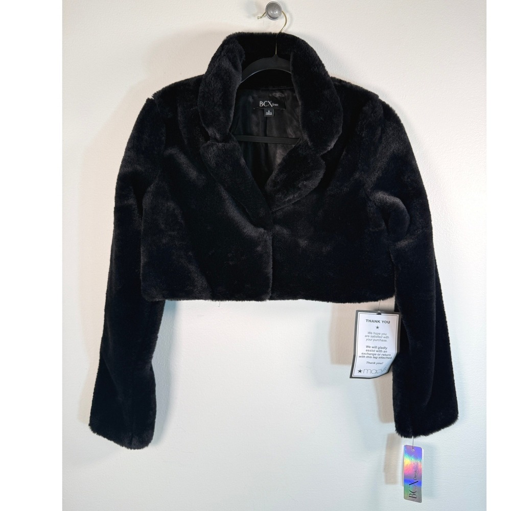 BCX Dress Bolero Evening Jacket Women S Black Faux Fur Cropped Retro Pinup NEW
